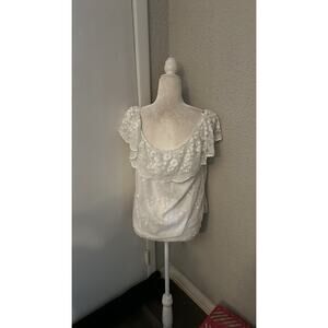 I.N. San Francisco Off Shoulder White Lace Sheer Floral Blouse XL Cottagecore